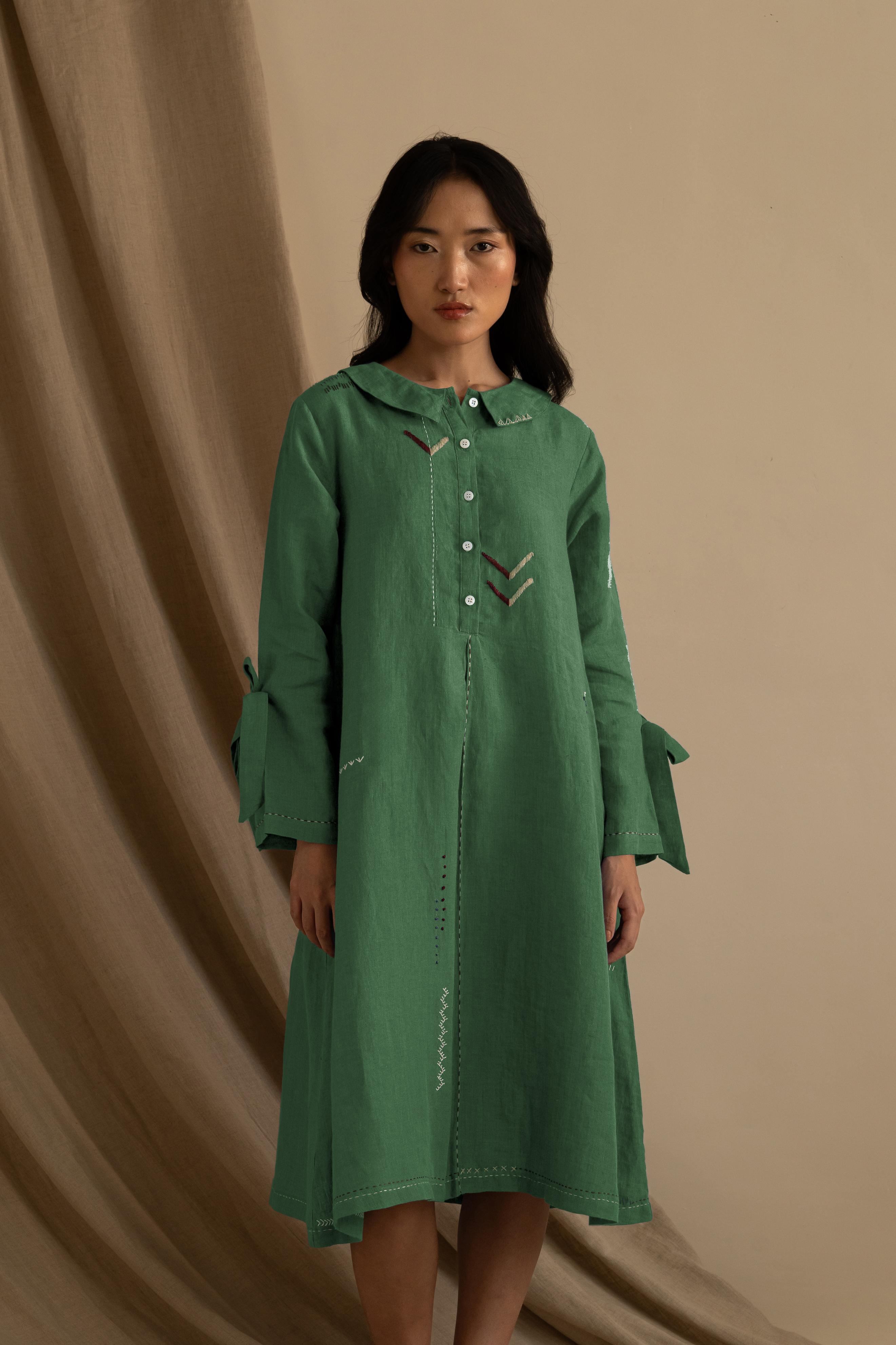 Midi Linen dress MADRID in Mist green