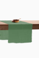 Linen Fringe me kantha Table Runner