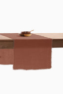 Linen Fringe me kantha Table Runner