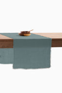 Linen Fringe me kantha Table Runner