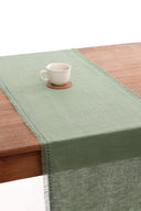 Linen Fringe me kantha Table Runner