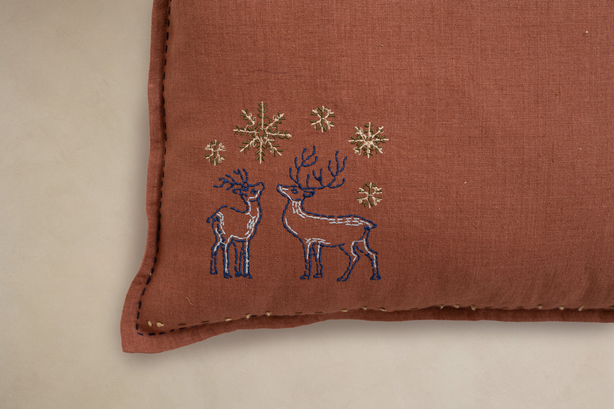 Linen Stag Cushion Cover