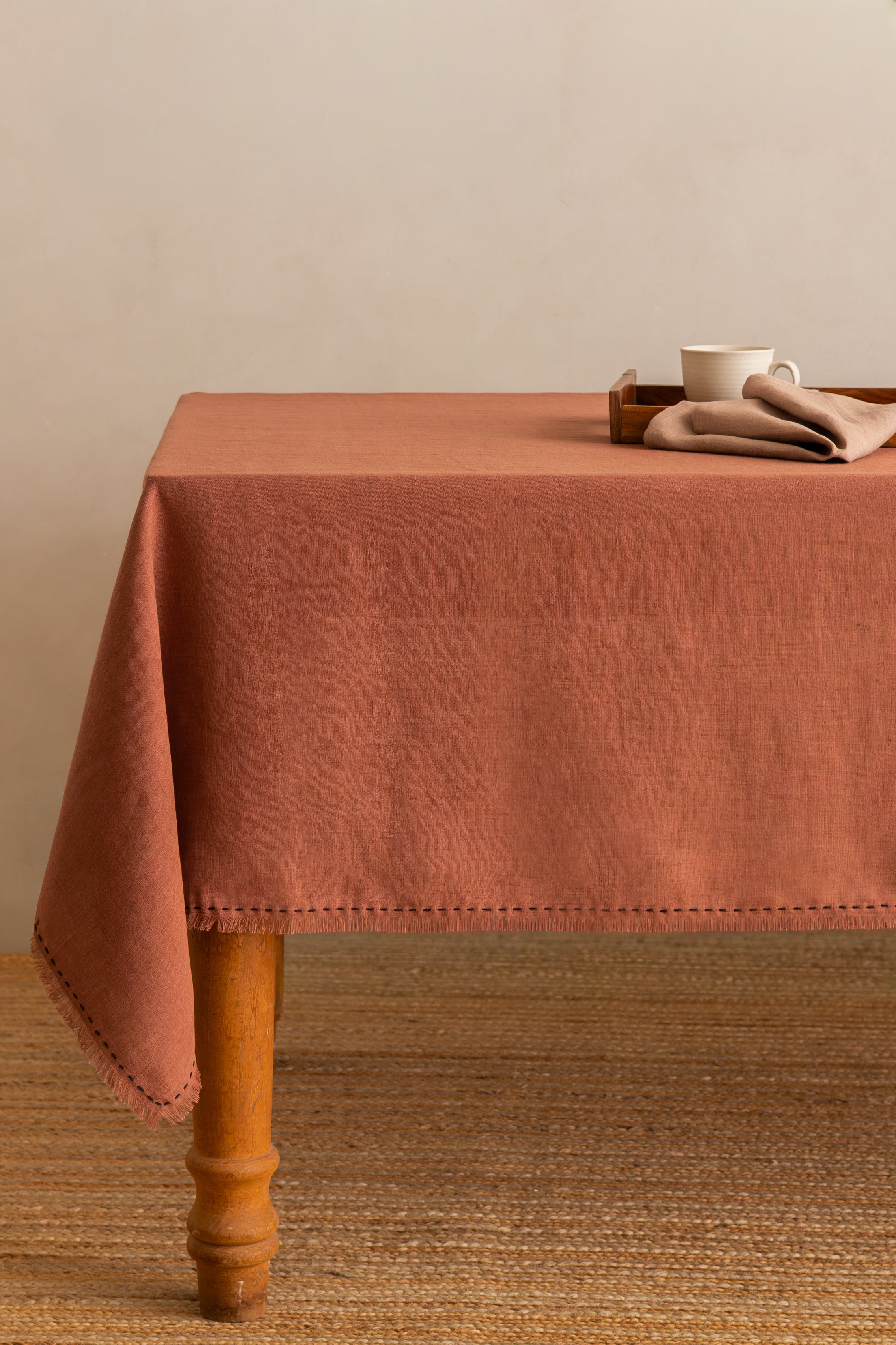 Linen Fringe Me Kantha Tablecloth