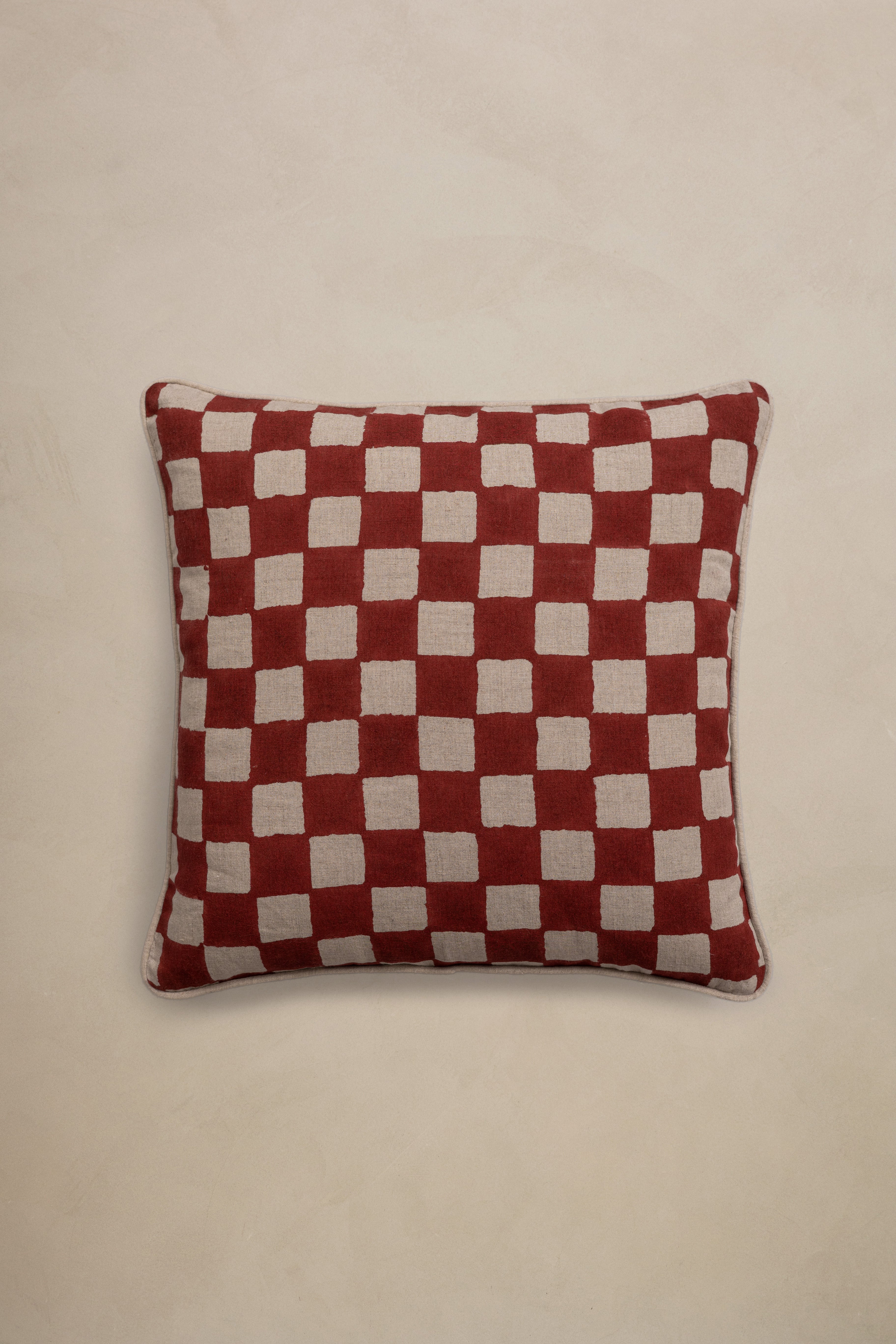 Linen Chequers Cushion Cover