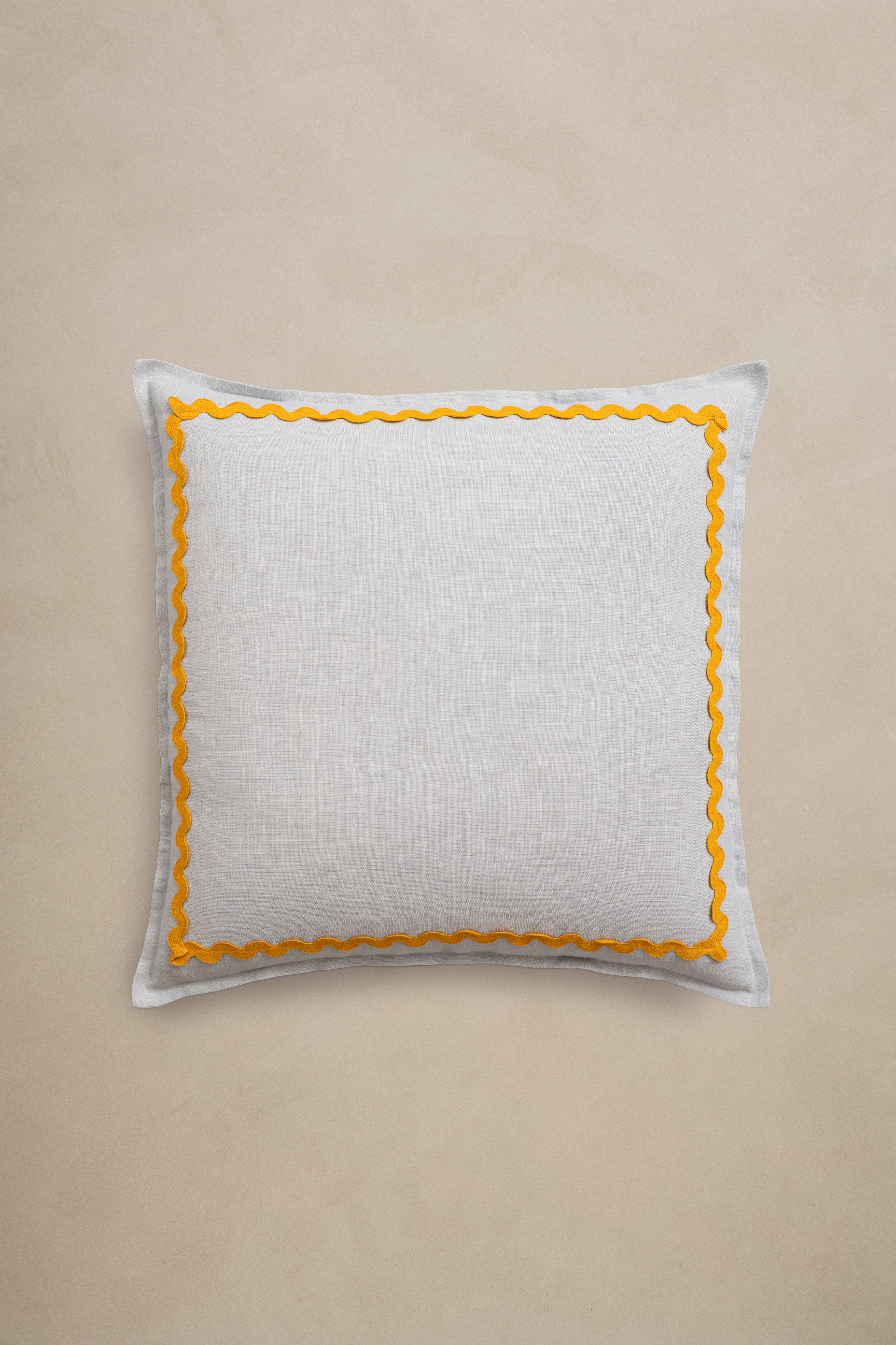 Linen Yellow Lace Cushion Cover