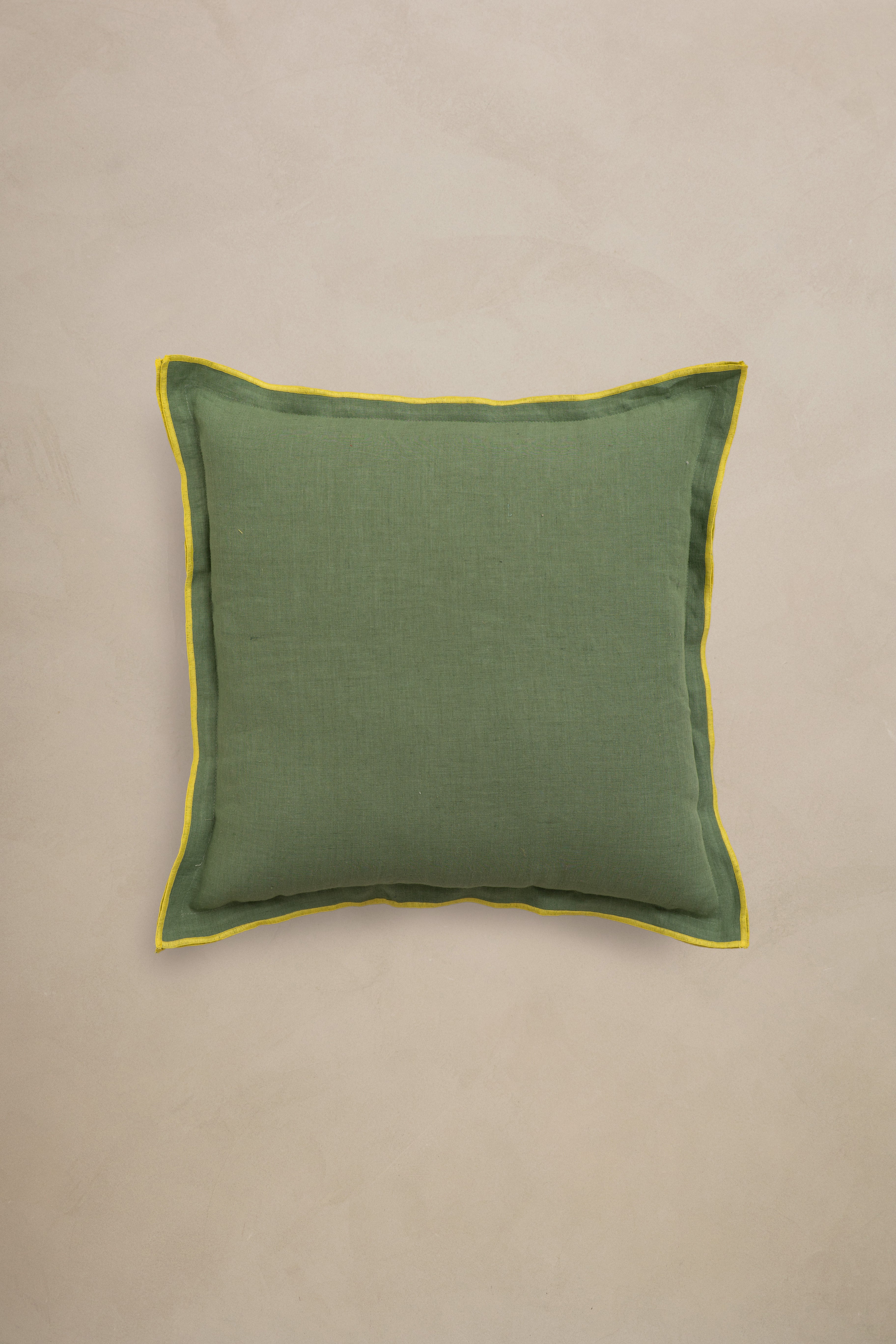 Linen Yellow Needled Cushion Cover