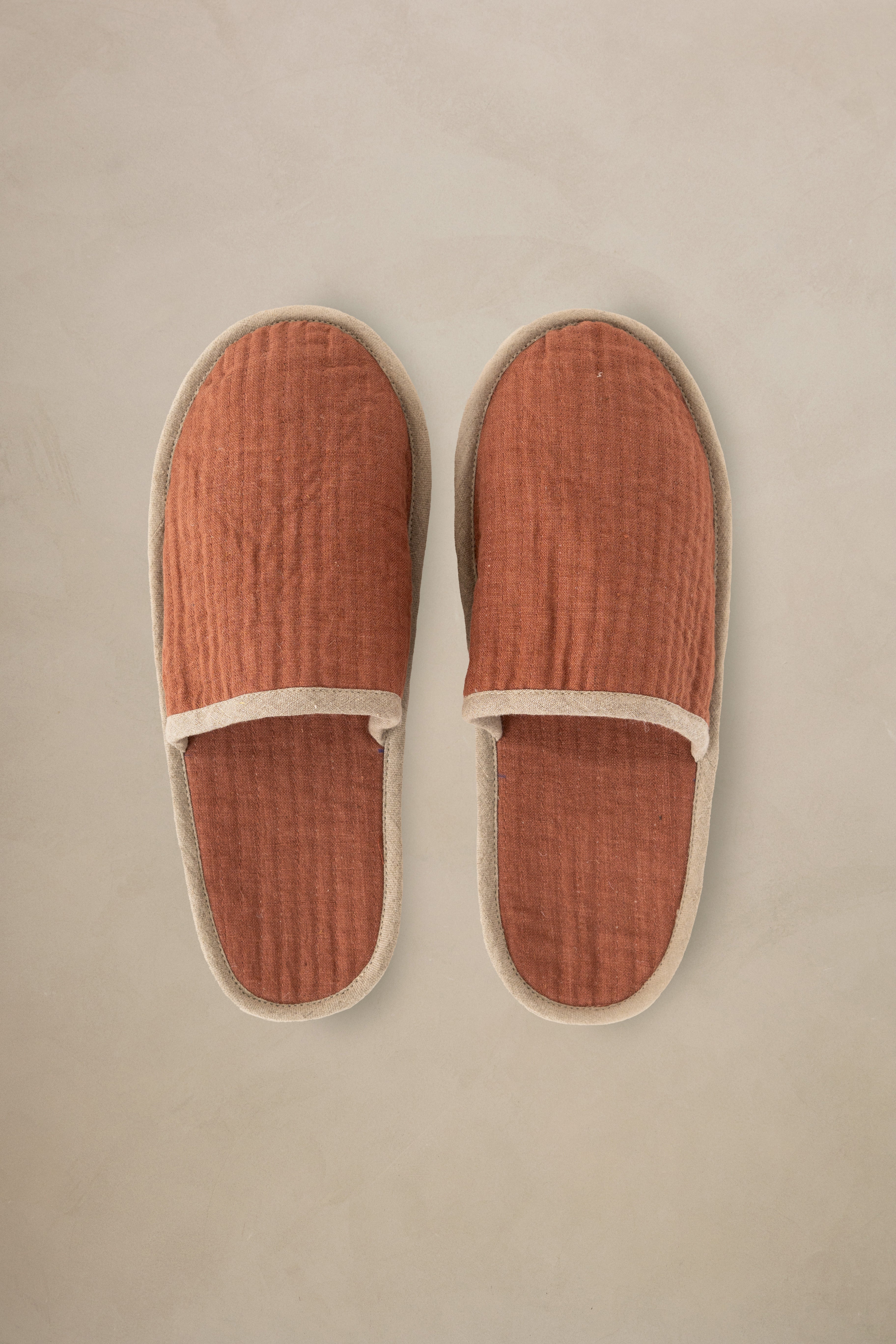 Linen Natural Piping Slippers