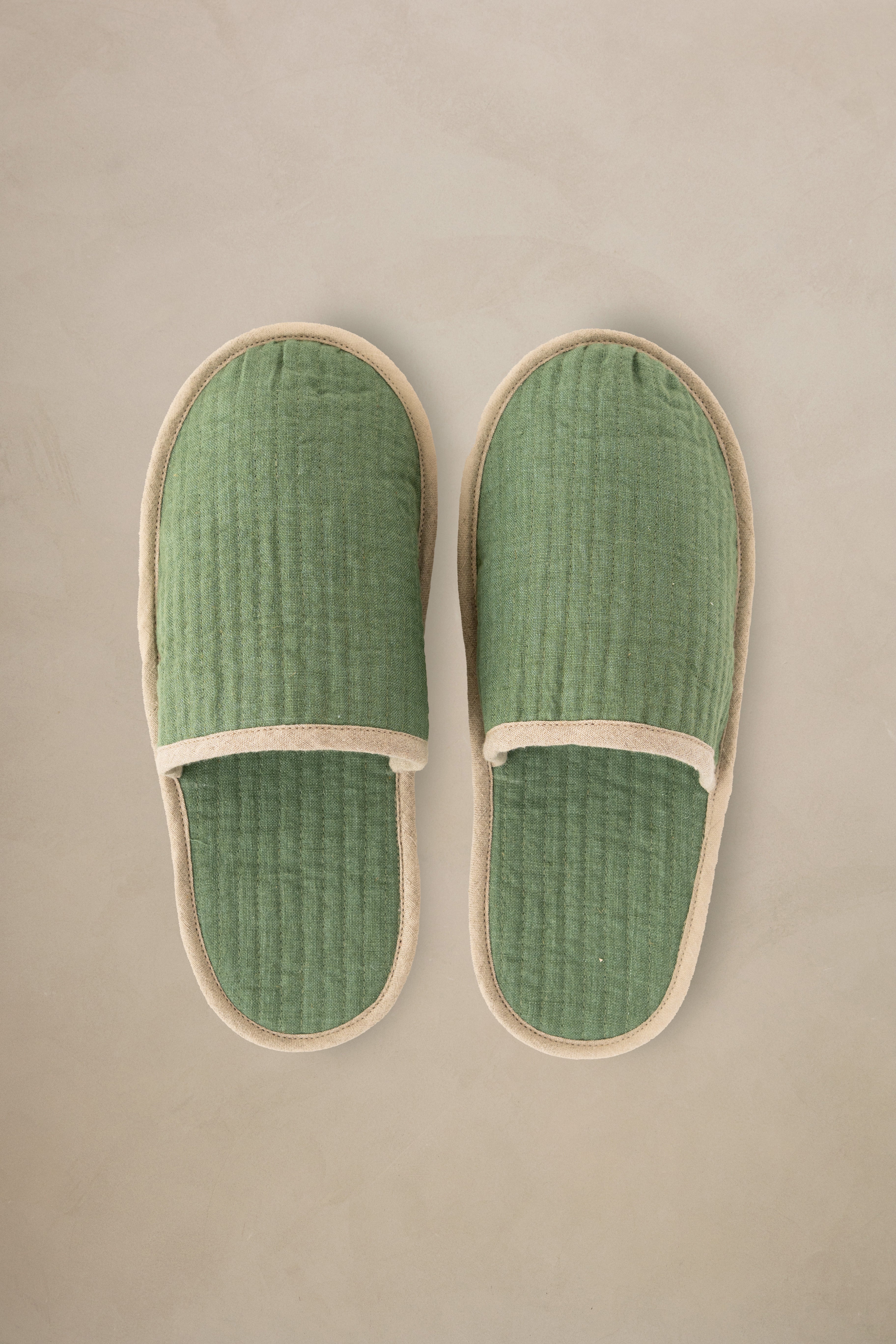 Linen Natural Piping Slippers