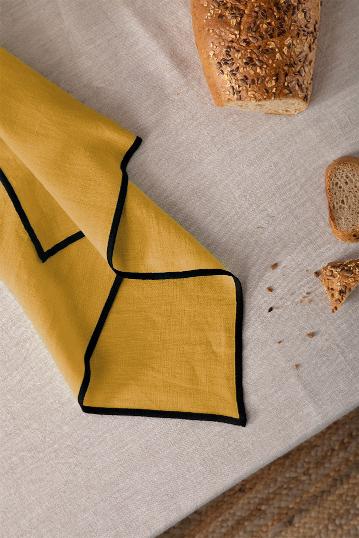 Linen Black Needled Napkin Set-Dusty Gold