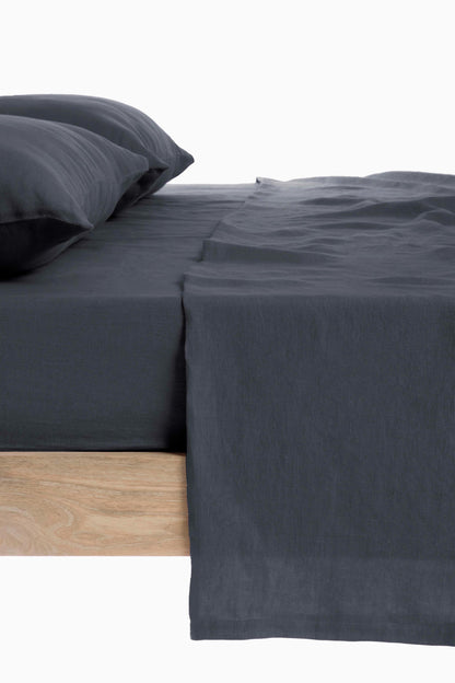 Linen Slumber Solid Bedsheet-Charcoal Grey