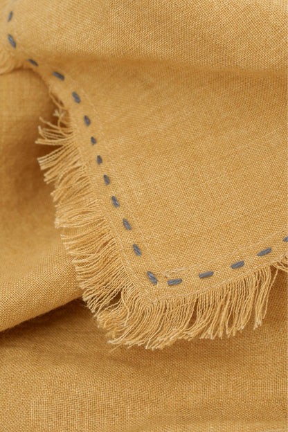 Linen Fringe Me Kantha Tablecloth-Dusty Gold