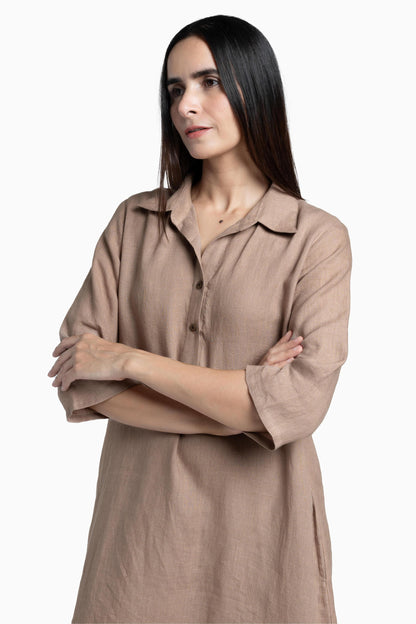 Linen Kira Shirt Dress-Muted Mocha