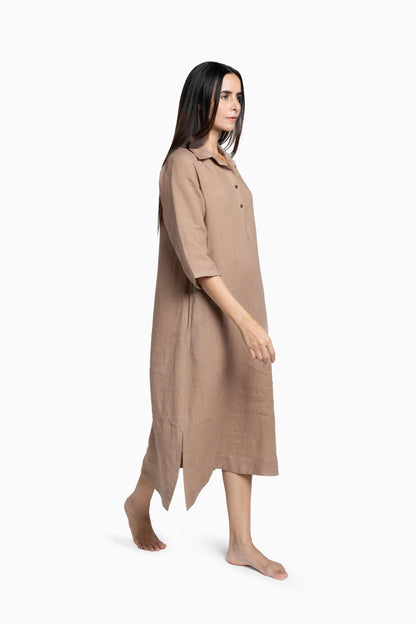 Linen Kira Shirt Dress-Muted Mocha