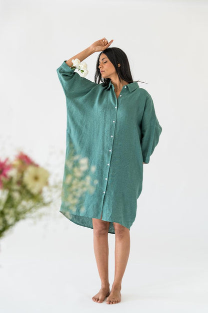 Linen Ferro Shirt Dress-Petal Pink