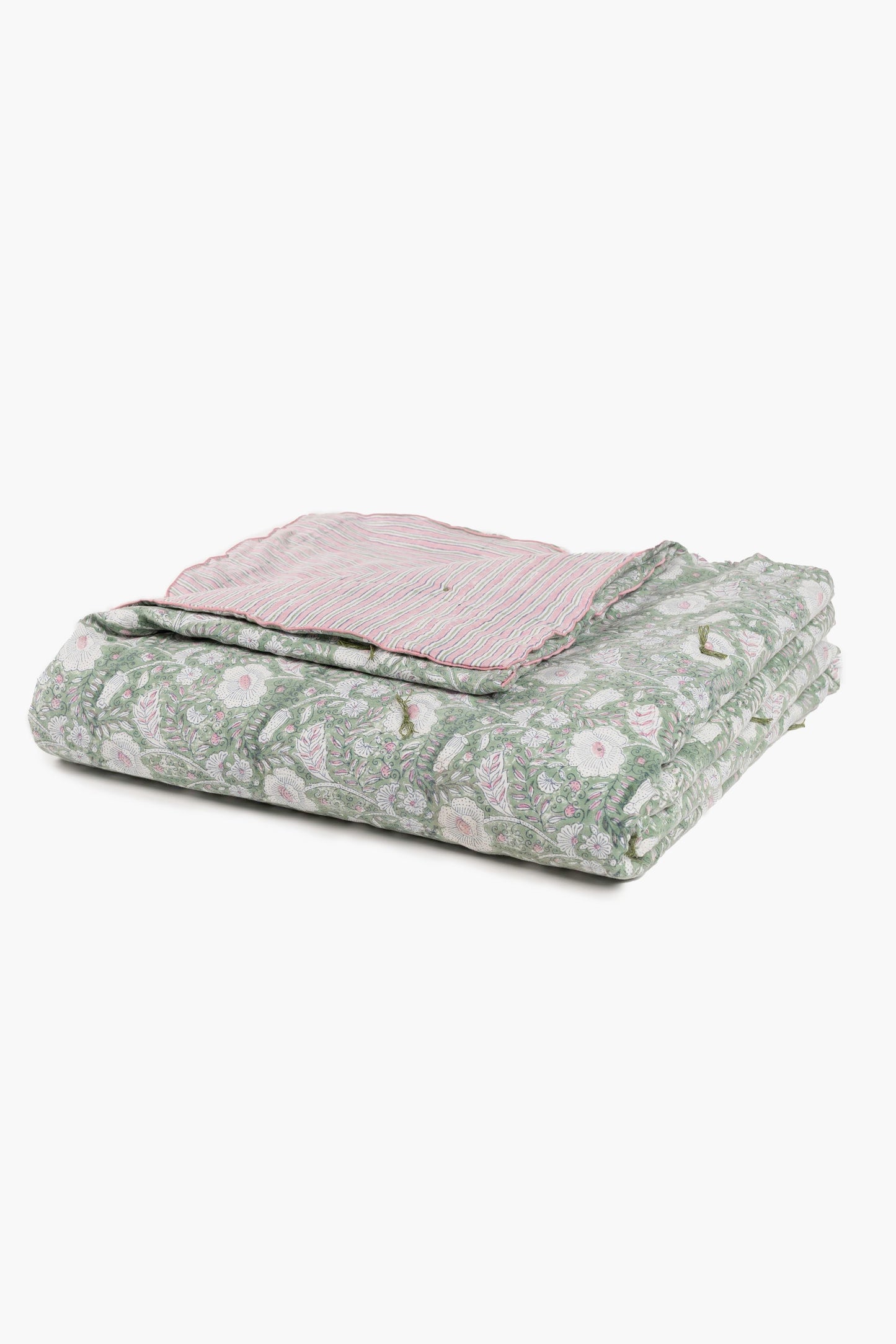 Linen Mabel Hand Tucked Quilt-Green