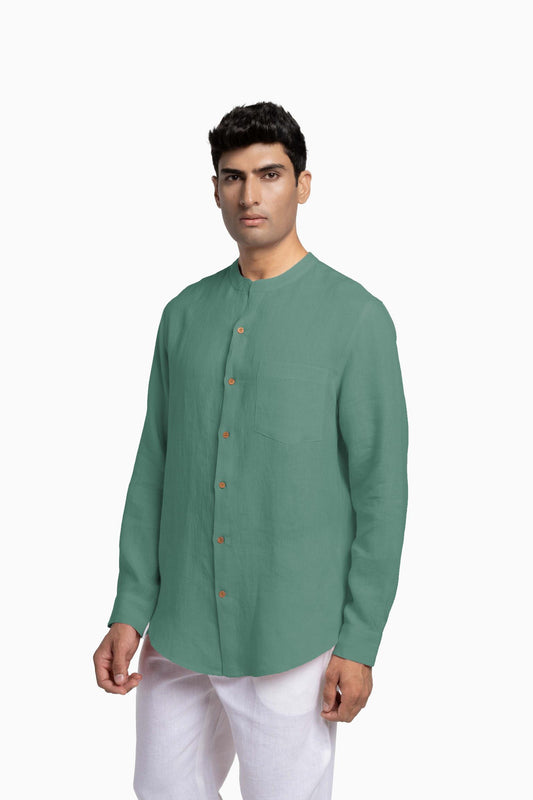 Linen Tyler Shirt-Midnight Green