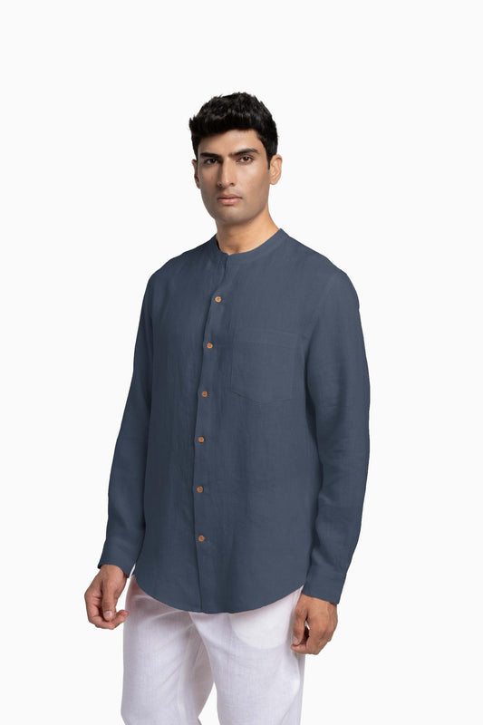 Linen Tyler Shirt-Stormy Blue