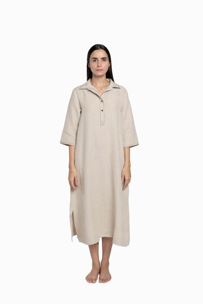 Linen Petunia Shirt Dress-Stormy Blue