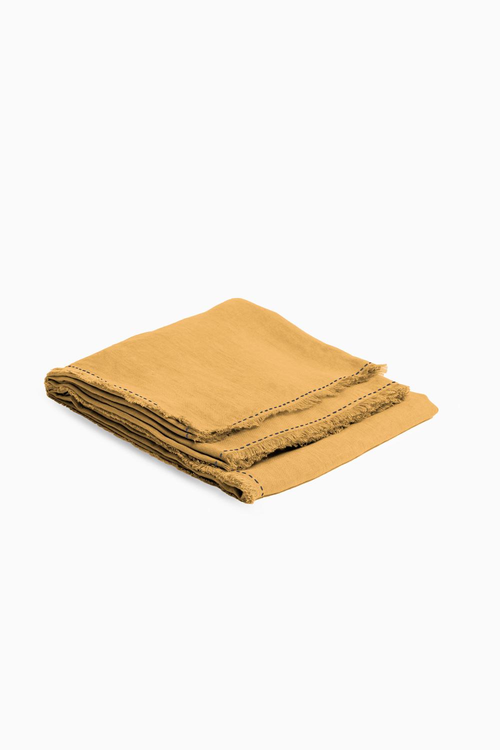 Linen Fringe Me Kantha Tablecloth-Dusty Gold