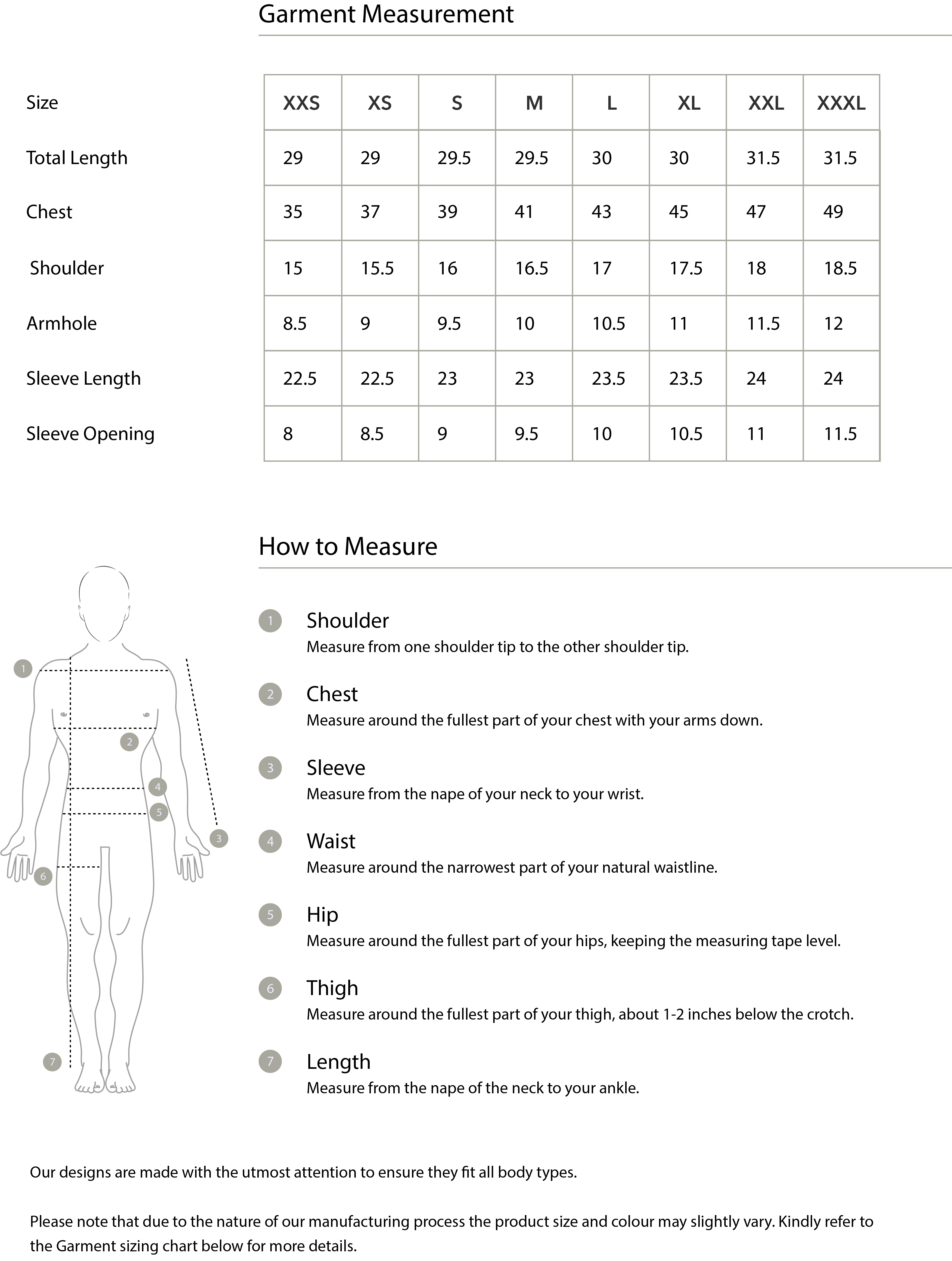 Size guide in IN