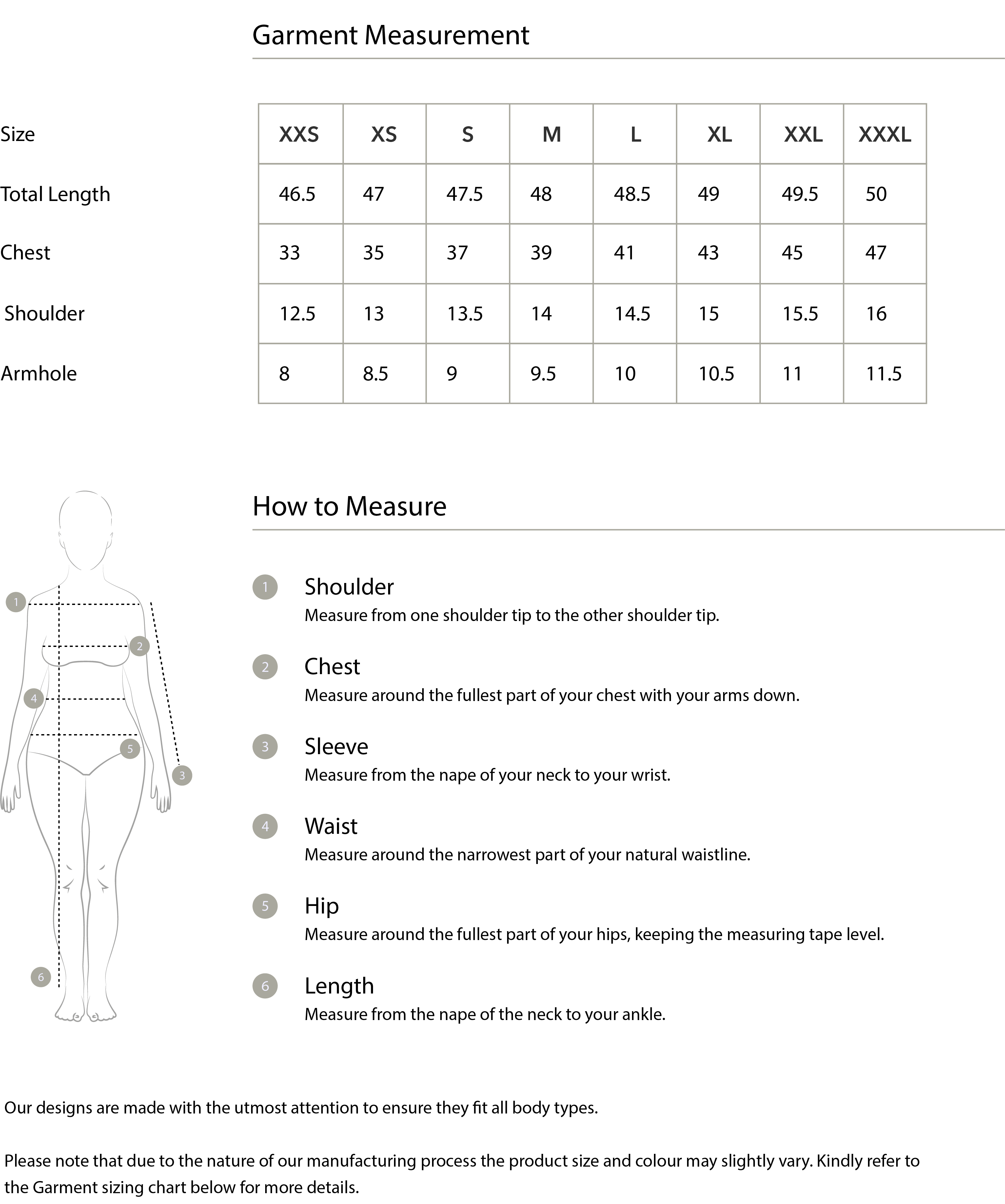 Size guide in IN