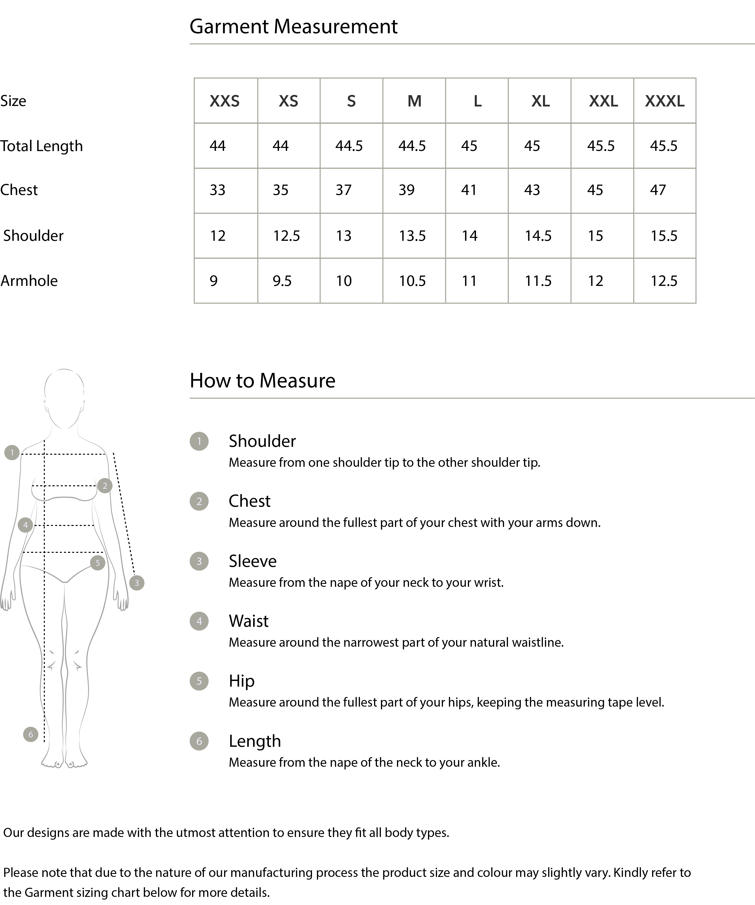 Size guide in IN