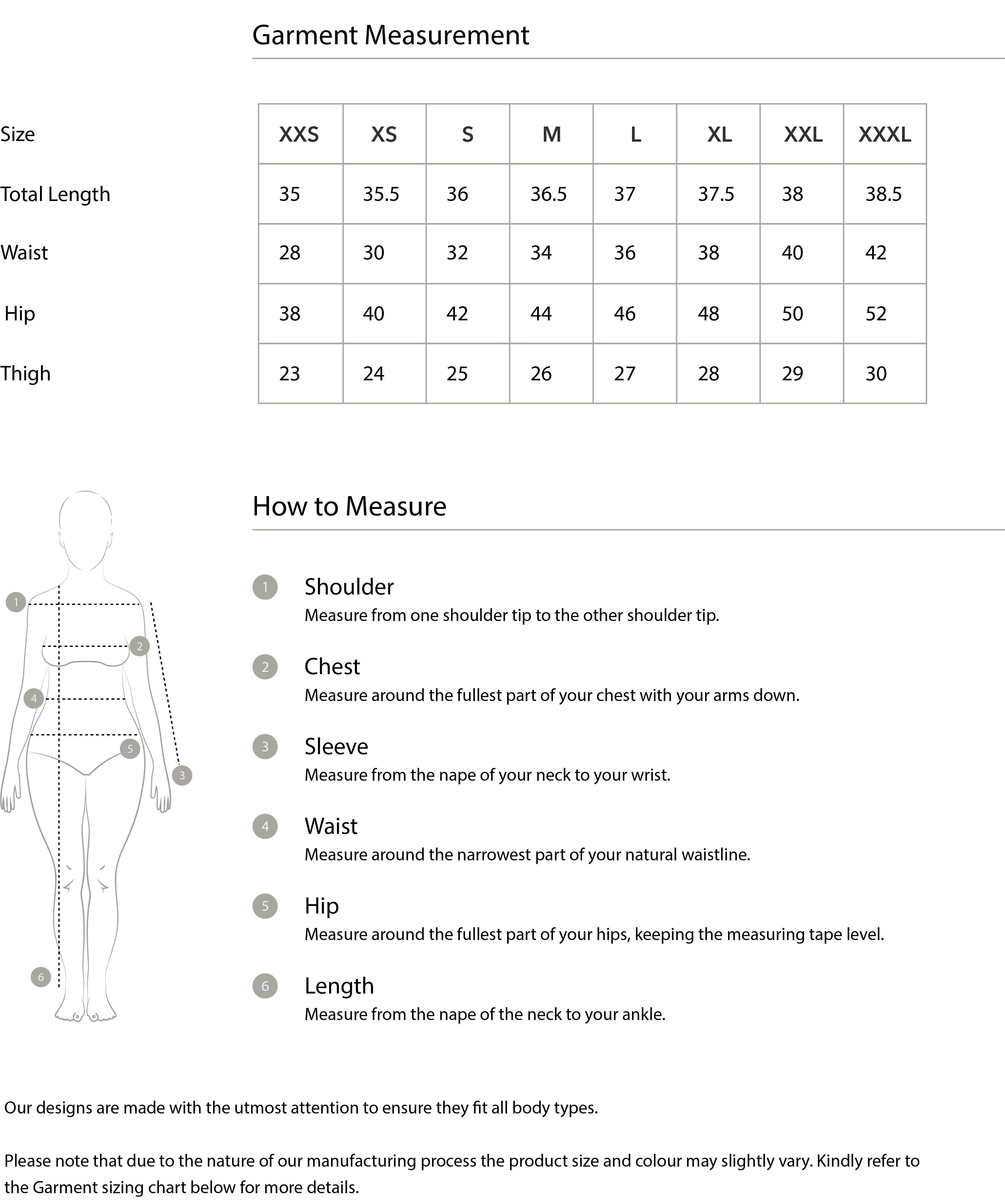 Size guide in IN