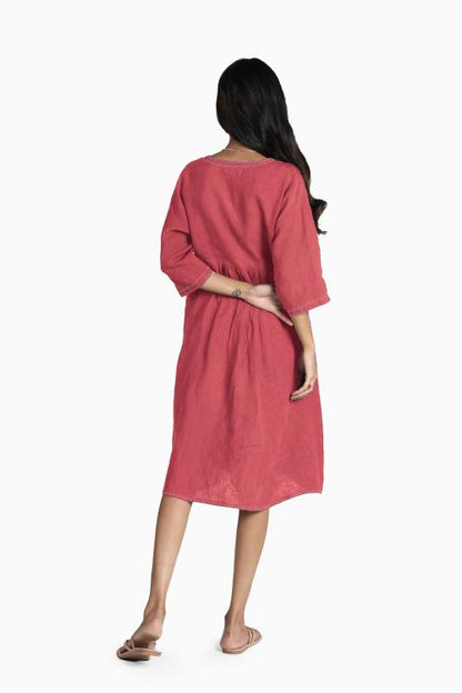 Linen Claire Midi Dress-Petal Pink