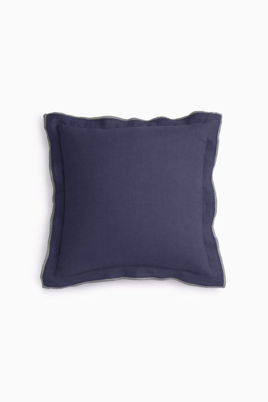 Linen Grey Needled Cushion Cover-Indigo Blue