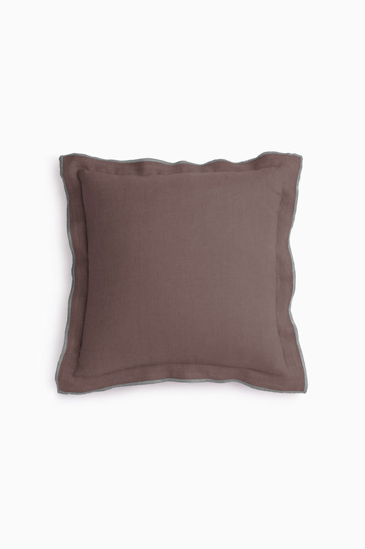 Linen Grey Needled Cushion Cover-Caramel Brown