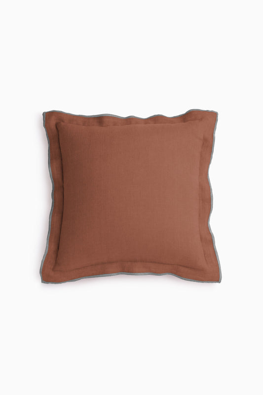 Linen Grey Needled Cushion Cover-Cinnamon Brown