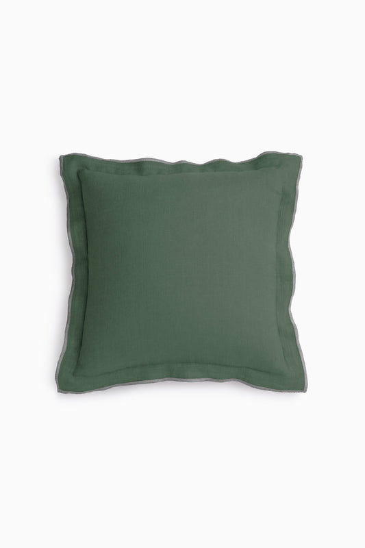 Linen Grey Needled Cushion Cover-Bottle Green