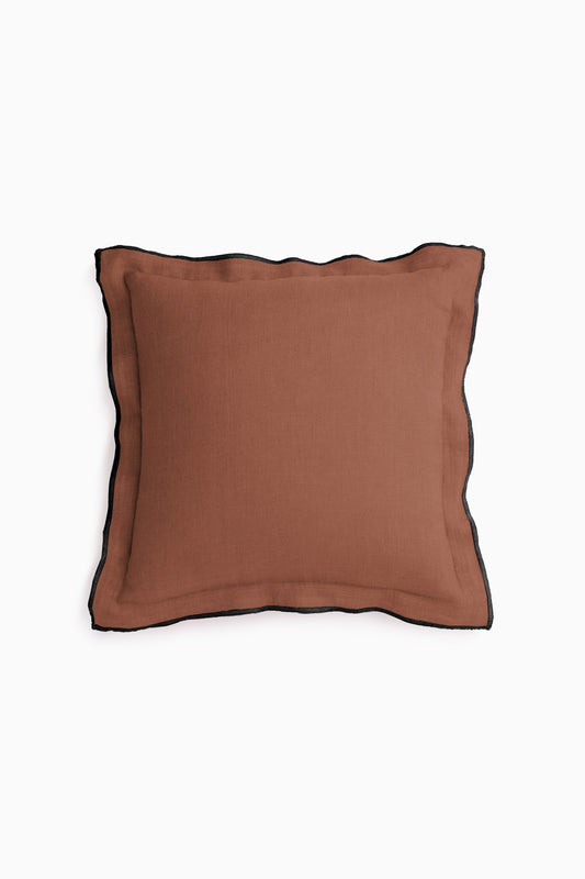 Linen Black Needled Cushion Cover-Cinnamon Brown