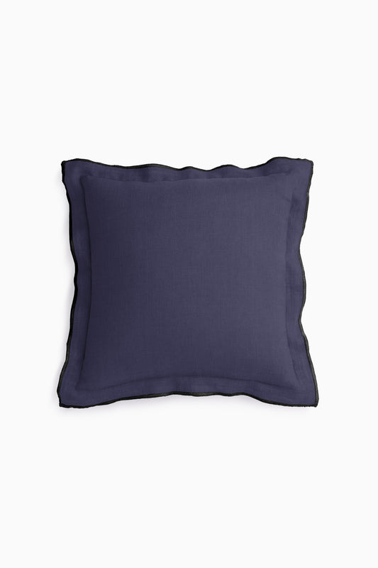 Linen Black Needled Cushion Cover-Indigo Blue