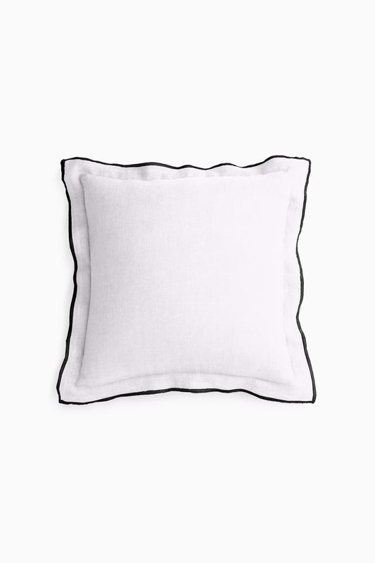 Linen Black Needled Cushion Cover-Angora White