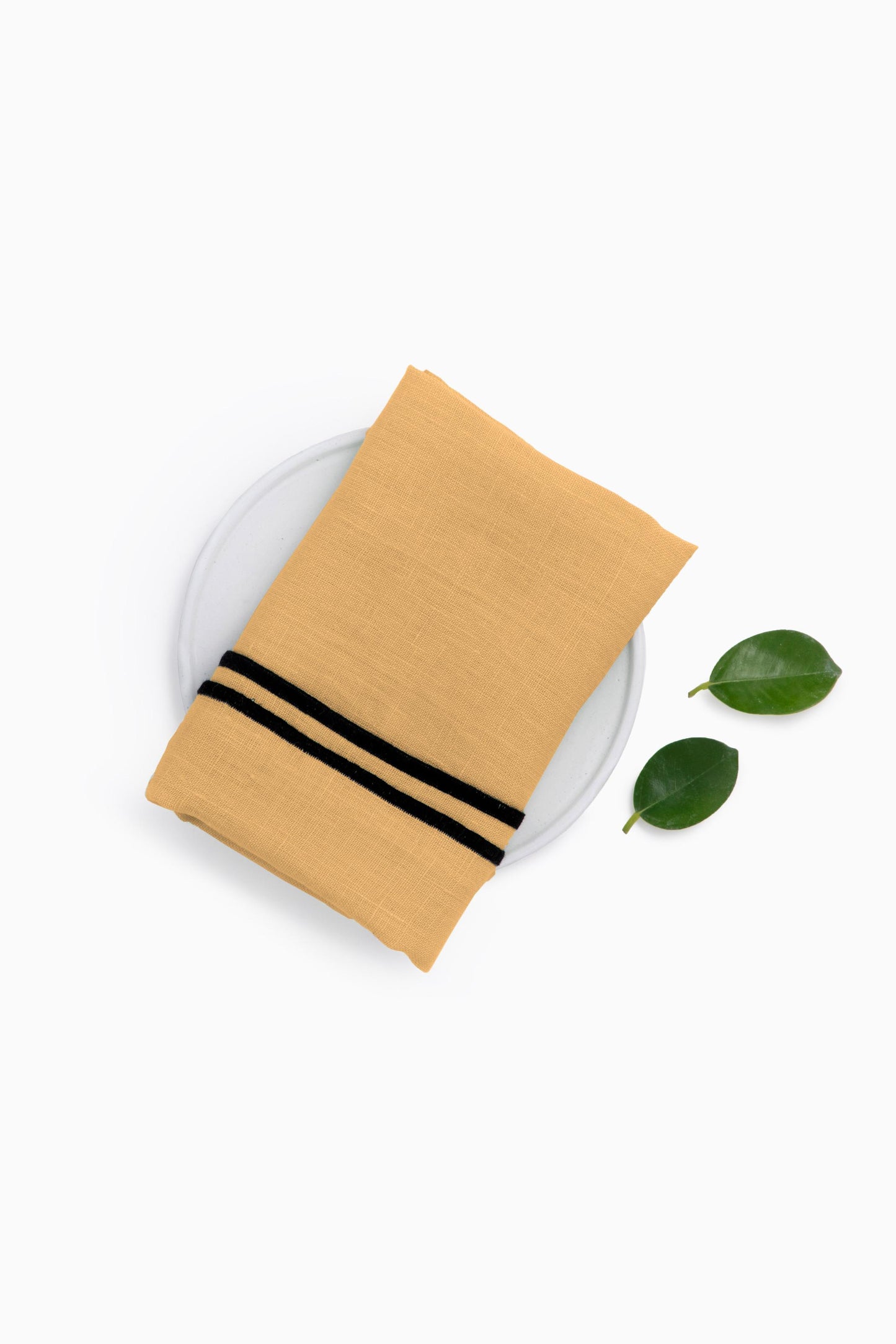 Linen Black Needled Napkin Set-Angora White