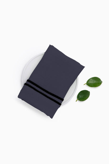 Linen Black Needled Napkin Set-Angora White