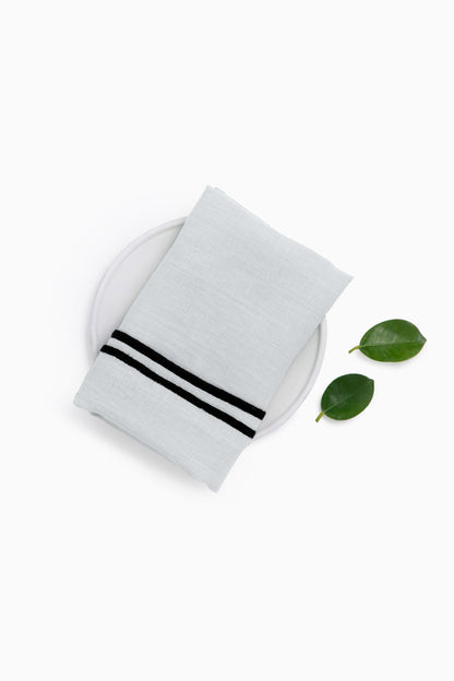 Linen Black Needled Napkin Set-Angora White