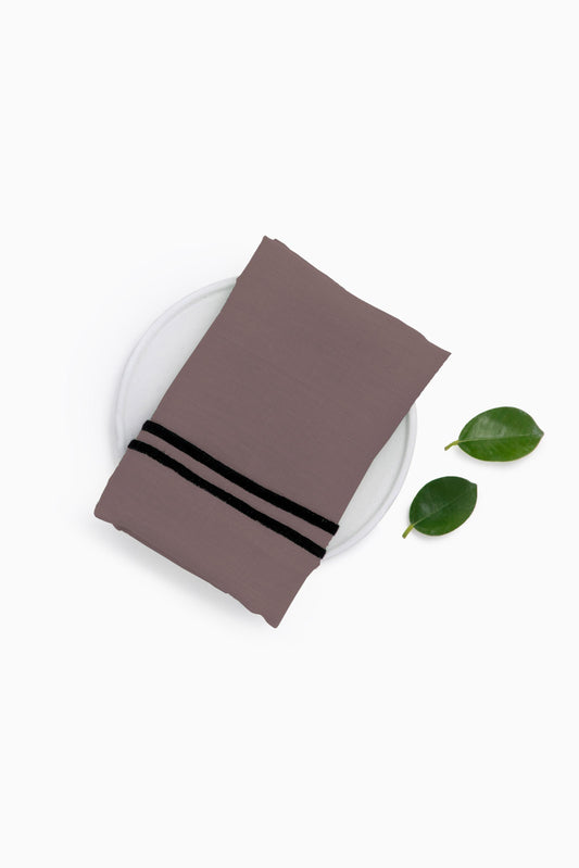 Linen Black Needled Napkin Set-Caramel Brown