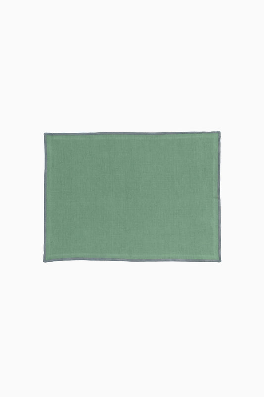 Linen Grey Needled Placemat Set-Retro Green