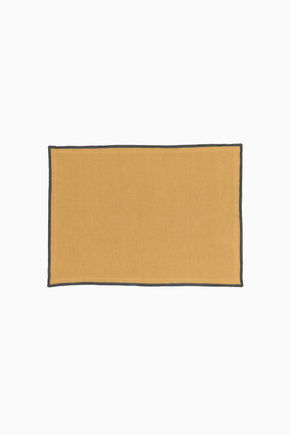 Linen Black Needled Placemat Set-Sandy Beige