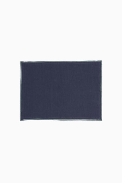 Linen Grey Needled Placemat Set-Indigo Blue