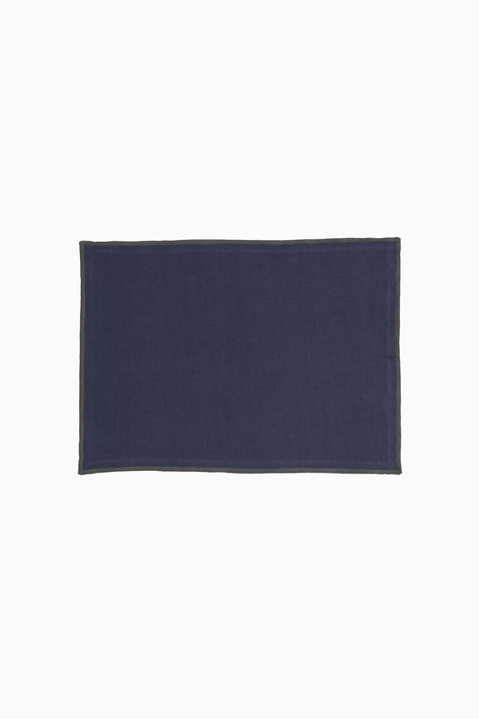 Linen Black Needled Placemat Set-Indigo Blue