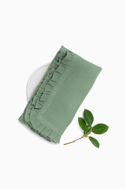 Linen Ruffle Medley Napkin Set-Retro Green