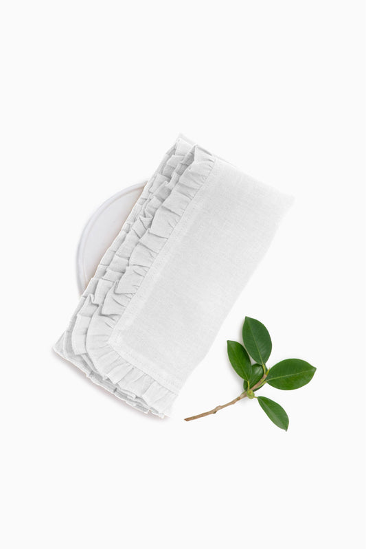 Linen Ruffle Medley Napkin Set-Angora White