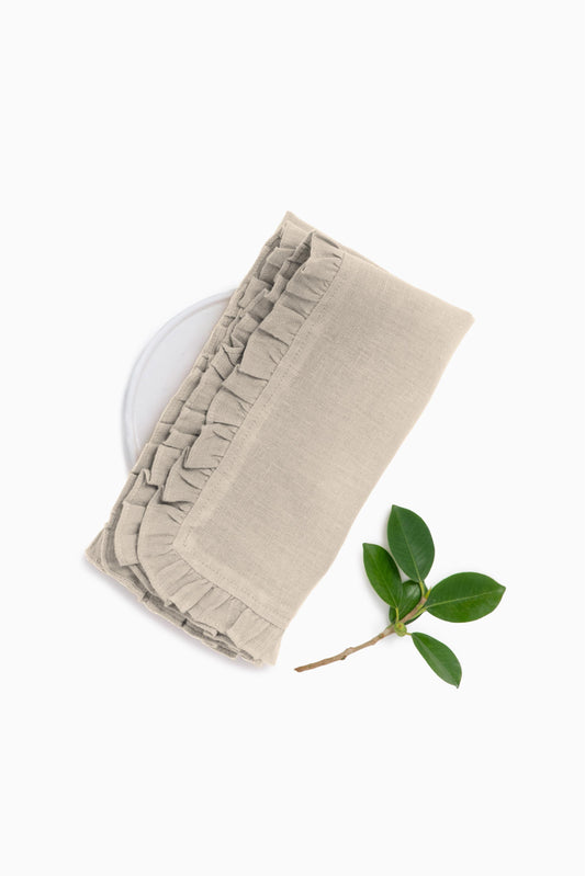 Linen Ruffle Medley Napkin Set-Oatmeal