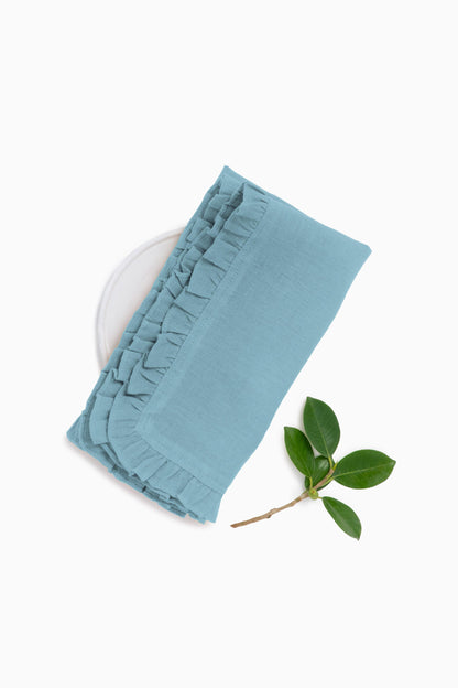 Linen Ruffle Medley Napkin Set-Bottle Green