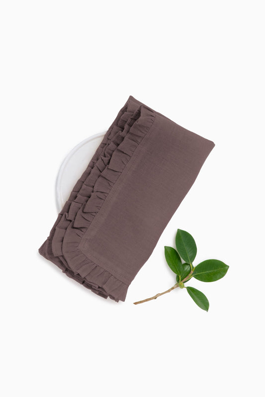 Linen Ruffle Medley Napkin Set-Caramel Brown