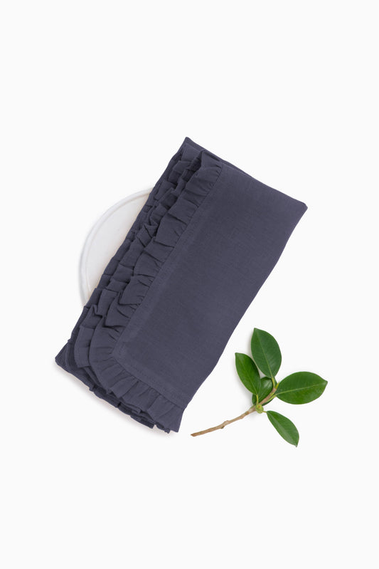 Linen Ruffle Medley Napkin Set-Indigo Blue