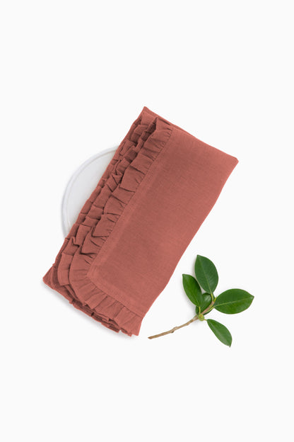 Linen Ruffle Medley Napkin Set-Blackberry Wine